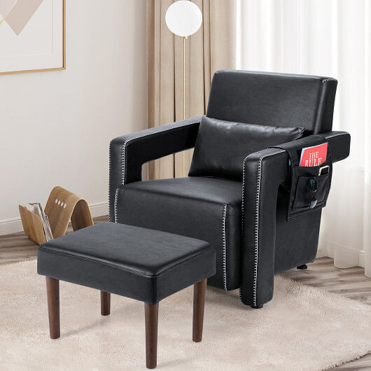 Modern Berber Fleece Single Sofa Chair with Ottoman and Waist Pillow-Blue B593-HV10107