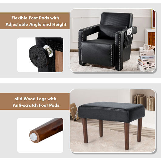 Modern Berber Fleece Single Sofa Chair with Ottoman and Waist Pillow-Blue B593-HV10107