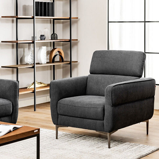 Modern Upholstered Single Sofa with Adjustable Headrest and Stable Metal Legs-White B593-HV10184WL-22