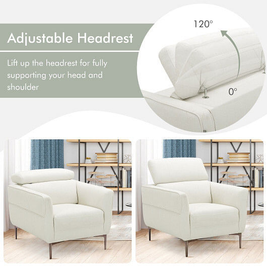 Modern Upholstered Single Sofa with Adjustable Headrest and Stable Metal Legs-White B593-HV10184WL-22