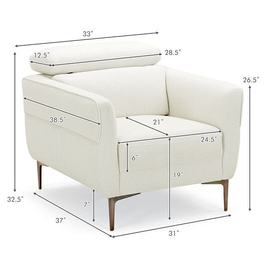 Modern Upholstered Single Sofa with Adjustable Headrest and Stable Metal Legs-White B593-HV10184WL-22