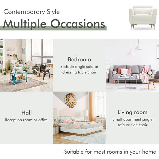 Modern Upholstered Single Sofa with Adjustable Headrest and Stable Metal Legs-White B593-HV10184WL-22