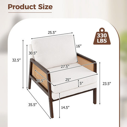Mid Century Modern Accent Chair with Rattan Arms and Cushion-Natural B593-HV10640