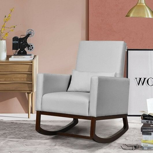 2-in-1 Fabric Upholstered Rocking Chair with Pillow-Beige B593-HW65825