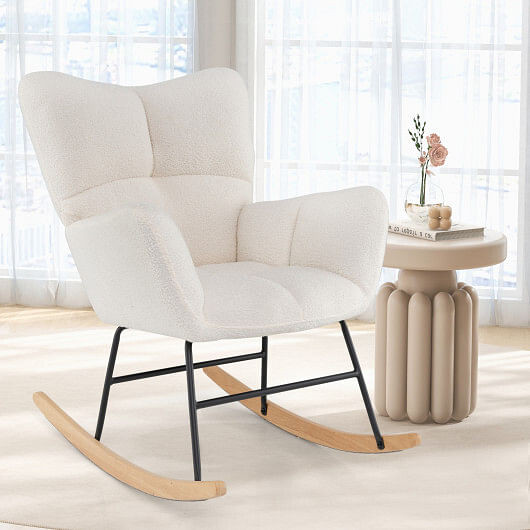 Nursery Rocking Chair with Comfy Backrest and Armrest-Beige B593-JV11811