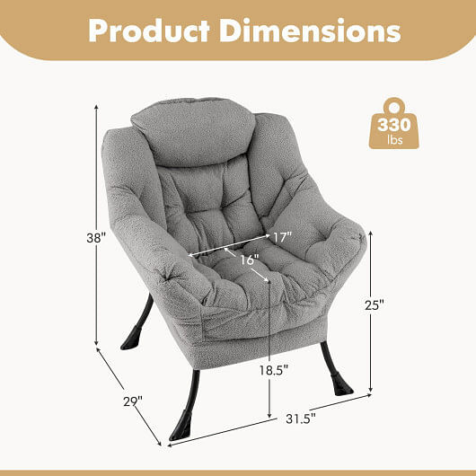 Sherpa UpholsteredAccent Chairwith Cozy Head Pillow-Gray B593-NP12025