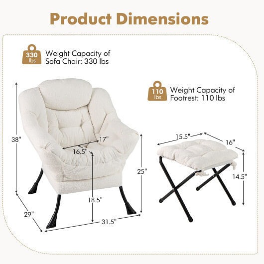 Modern Accent Chair with Folding Footrest and Head Pillow-Pink B593-NP12026