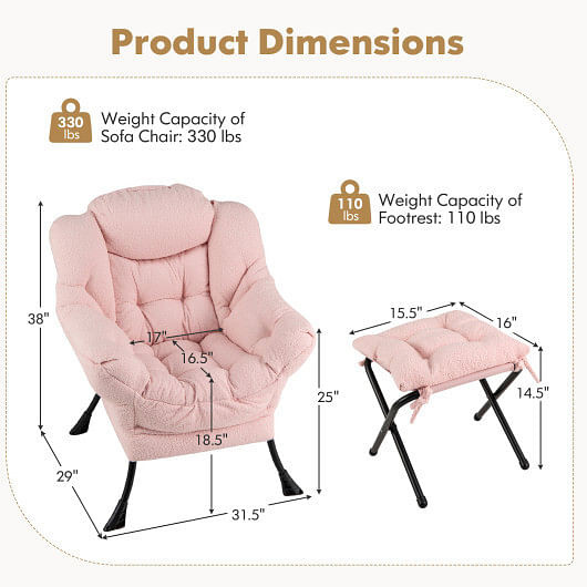 Modern Accent Chair with Folding Footrest and Head Pillow-Pink B593-NP12026