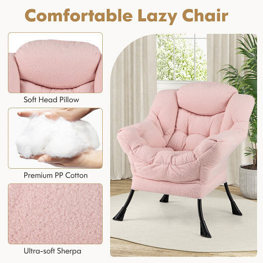 Modern Accent Chair with Folding Footrest and Head Pillow-Pink B593-NP12026