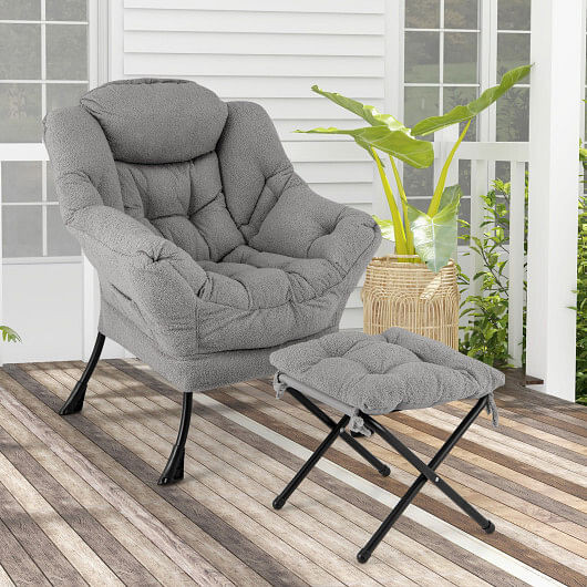 Modern Accent Chair with Folding Footrest and Head Pillow-Pink B593-NP12026