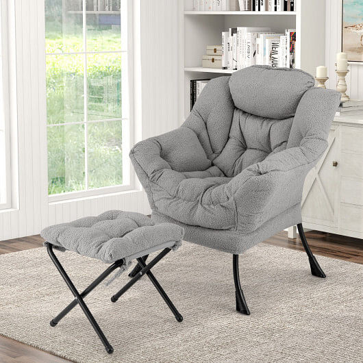 Modern Accent Chair with Folding Footrest and Head Pillow-Pink B593-NP12026