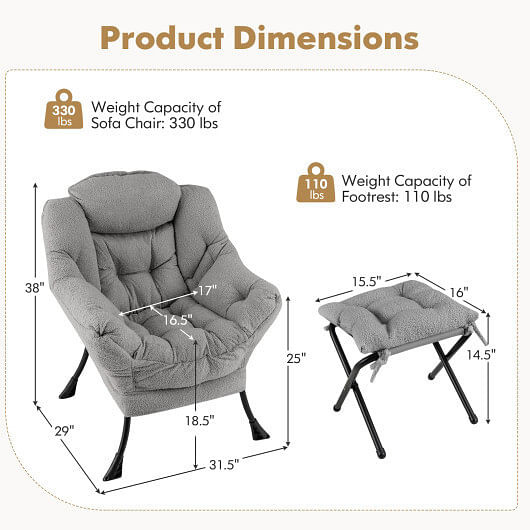 Modern Accent Chair with Folding Footrest and Head Pillow-Pink B593-NP12026