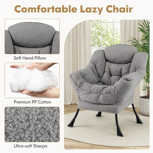 Modern Accent Chair with Folding Footrest and Head Pillow-Pink B593-NP12026