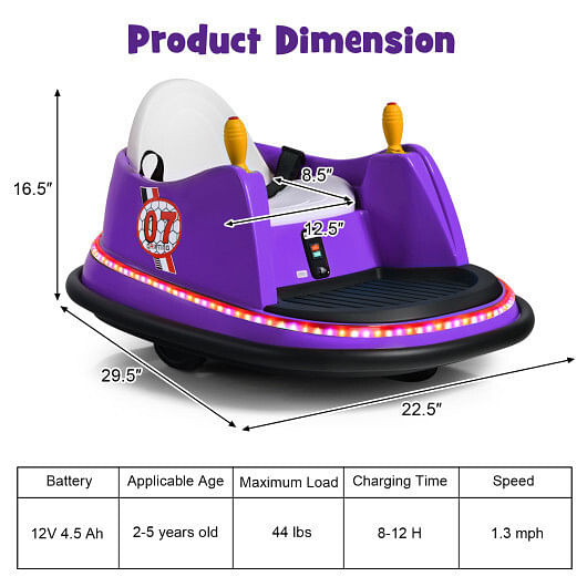 12V Electric Kids Ride On Bumper Car with Flashing Lights for Toddlers-Blue B593-TQ10161US