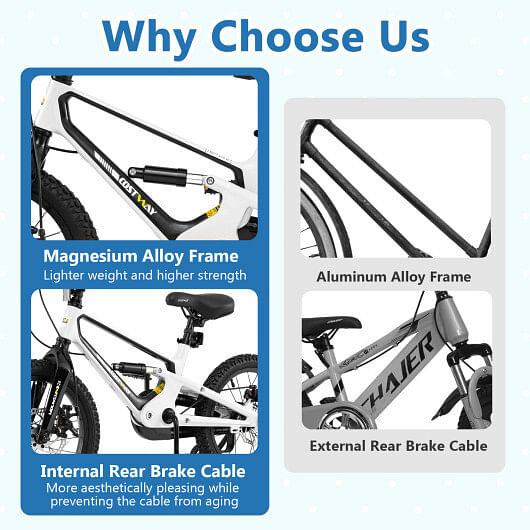 16 Inch Kids Bike Magnesium Alloy Bicycle Adjustable for Aged 4 to 7-16 inches B593-TS10189WH