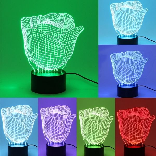 3D Illuminated Illusion Color Changing Rose LED Desk Night Light Lamp C122-1100104