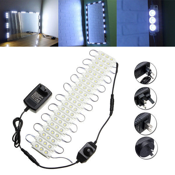 3M SMD5050 Waterproof White LED Module Strip Light Kit Mirror Signage Makeup Lamp + Adapter DC12V C122-1113098