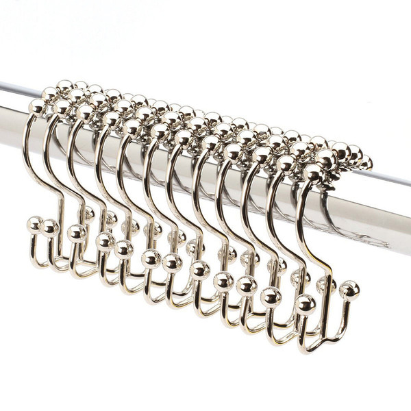 KC-CH625 12 Pcs Double Glide Curtain Hooks Stainless Steel Rustproof Shower Rings Roller C122-1138238