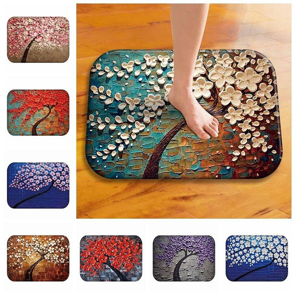 Honana BX-28 40x60cm 3D Painting Tree Pattern Coral Fleece Mat Absorbent Bathroom Anti Slip Carpet C122-1138990