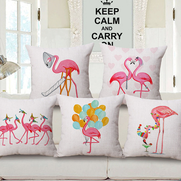 Honana WX-D2 45x45cm Vintage Flamingos Cotton Linen Throw Pillow Case Christmas Waist Cushion Cover C122-1161356