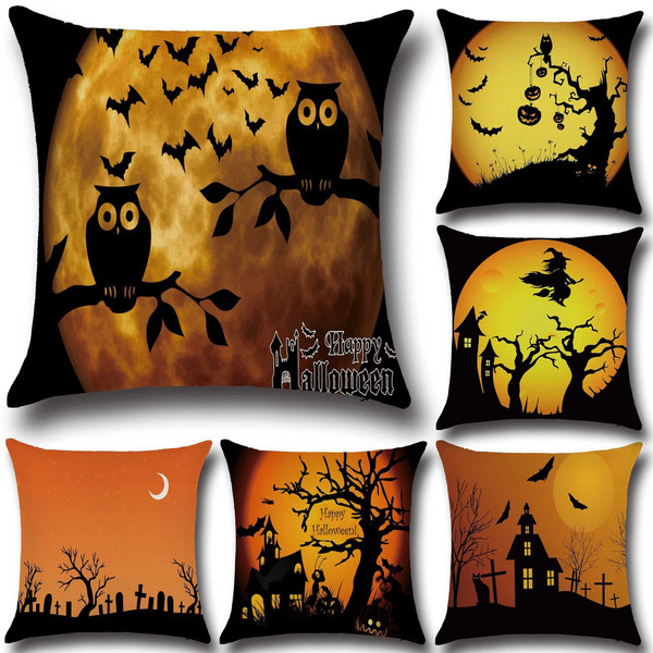 Halloween Bat Owl Pattern Pillowcase Cotton Linen Throw Pillow Cushion Cover Seat Home Decoration C122-1202178