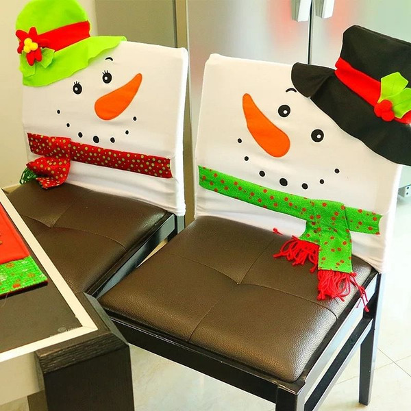Funny Christmas Snowman Chair Cover Christmas Home Party Decorations Dinner Table Chair Black Cover C122-1213868