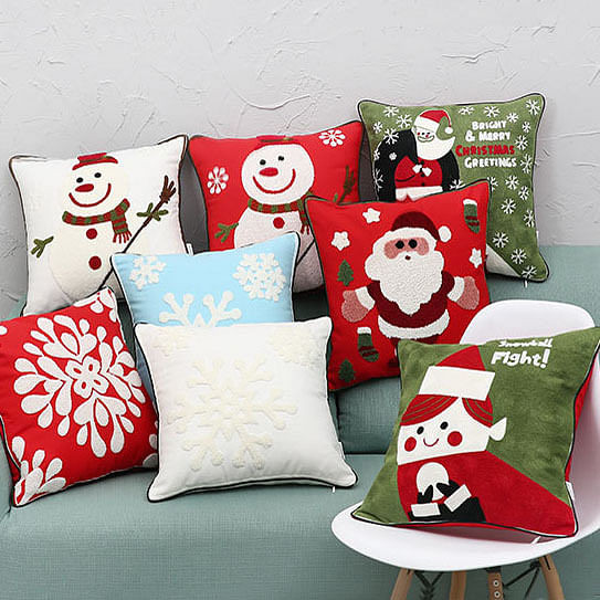 New Christmas Pure Cotton Embroidering Pillow Cases Santa Snowflake Cushion Cover C122-1214423