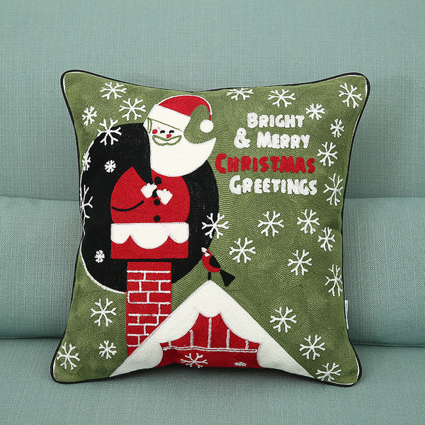 New Christmas Pure Cotton Embroidering Pillow Cases Santa Snowflake Cushion Cover C122-1214423