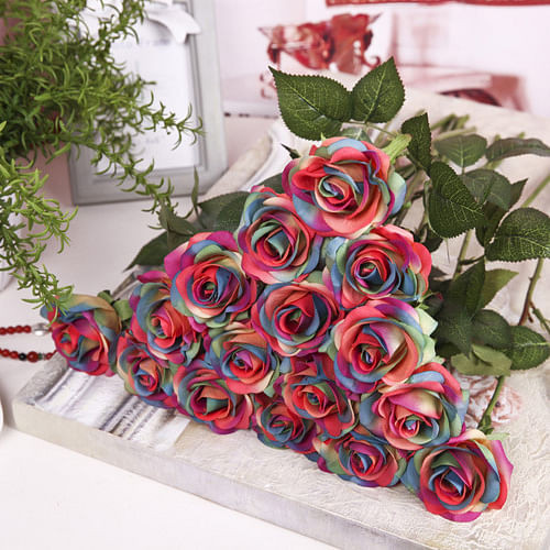 Rose Artificial Flowers Single Branch Fake Flower for Home Decoration Wedding Moistening Silk Roses C122-1217256