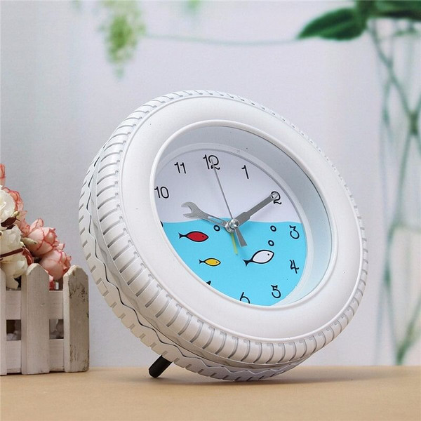 Retro Mediterranean Style Tire Alarm Clock Wall Clock Desktop For Home Decorative C122-1264298
