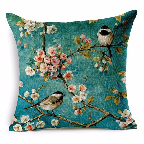 Honana 45x45cm Home Decoration Colorful Flowers and Birds 3D Printed Cotton Linen Pillow Case C122-1290902