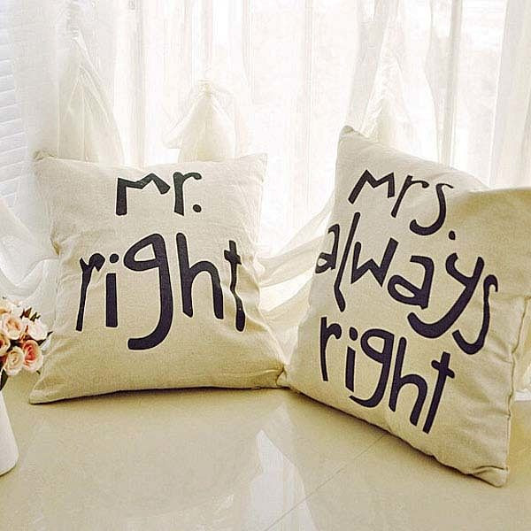 Mr Right Mrs Always Right Creative Signature Cotton Linen Pillow Cover Bed Sofa Car Pillowcase C122-947091