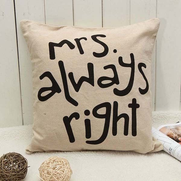 Mr Right Mrs Always Right Creative Signature Cotton Linen Pillow Cover Bed Sofa Car Pillowcase C122-947091