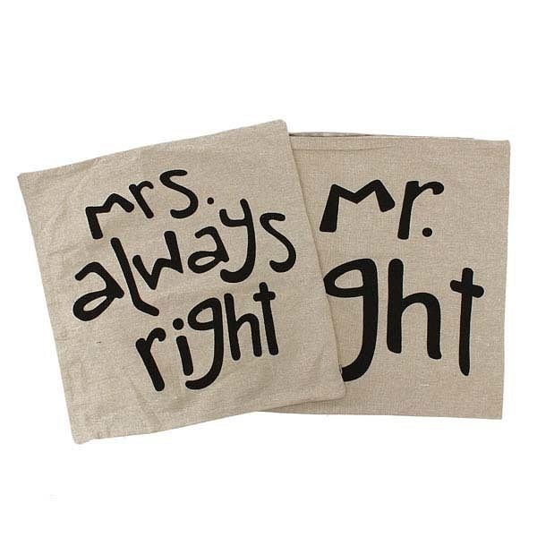 Mr Right Mrs Always Right Creative Signature Cotton Linen Pillow Cover Bed Sofa Car Pillowcase C122-947091
