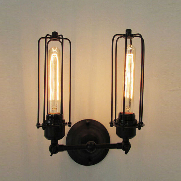 Vintage 2 Heads Loft Iron Cages Wall Light Edison Country Style Lamp C122-968673