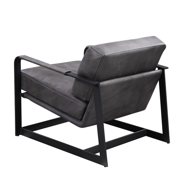 28" Gray Black Top Grain Leather And Steel Solid Color Arm Chair N270-486584