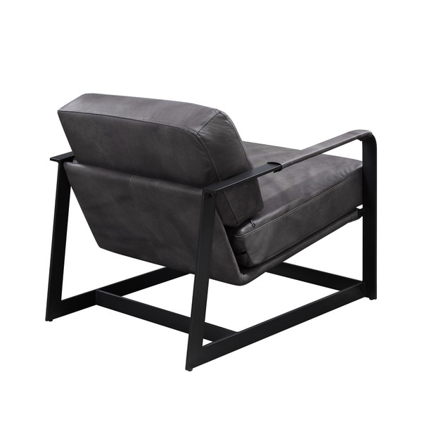 28" Gray Black Top Grain Leather And Steel Solid Color Arm Chair N270-486584