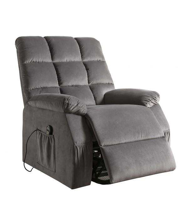 34" Gray Velvet Power Heated Massage Recliner N270-318860