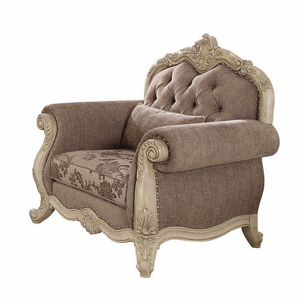 35" Gray And Pearl Fabric Damask Tufted Chesterfield Chair N270-347289
