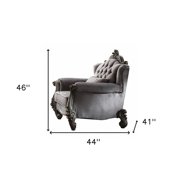 44" Gray And Platinum Velvet Floral Tufted Club Chair N270-515758