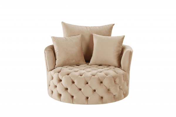 43" Beige Velvet Solid Color Swivelbarrel Chair N270-486595