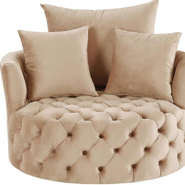 43" Beige Velvet Solid Color Swivelbarrel Chair N270-486595