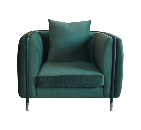 32" Green Velvet And Black Solid Color Arm Chair N270-488420