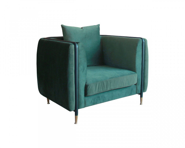 32" Green Velvet And Black Solid Color Arm Chair N270-488420