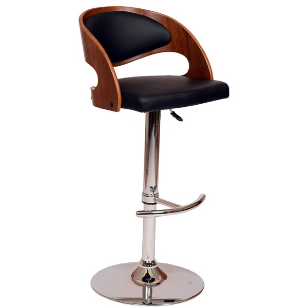 Black And Silver Faux Leather And Chrome Low Back Adjustable Height Swivel Bar Chair N270-477272
