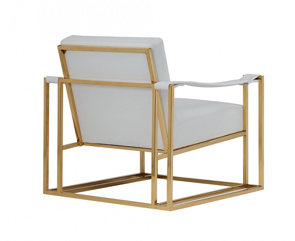 31" White And Gold Faux Leather Lounge Chair N270-473593