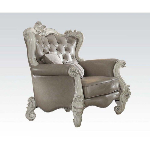43" Gray and Bone Faux Leather Tufted Wingback Chair N270-515783