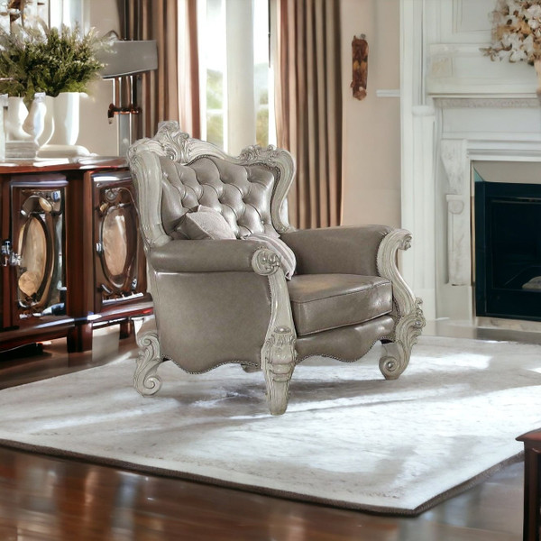 43" Gray and Bone Faux Leather Tufted Wingback Chair N270-515783