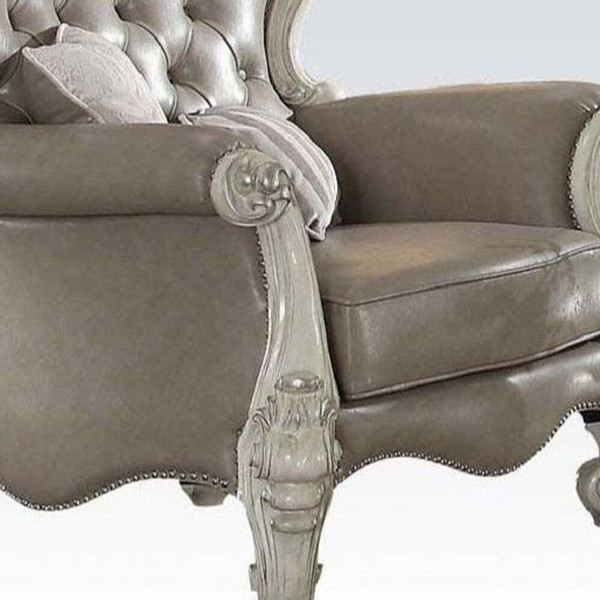 43" Gray and Bone Faux Leather Tufted Wingback Chair N270-515783