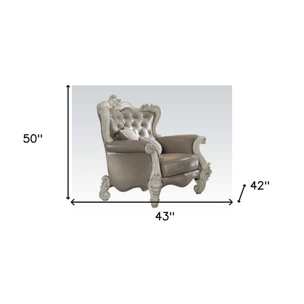 43" Gray and Bone Faux Leather Tufted Wingback Chair N270-515783